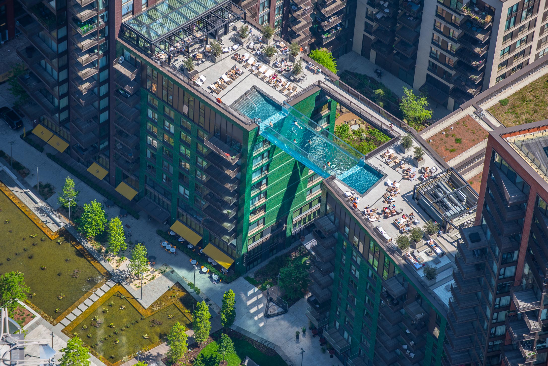The photographers Jason Hawkes own the copyright of these images of the Sky Pool at Embassy Gardens London - Aerial Shot