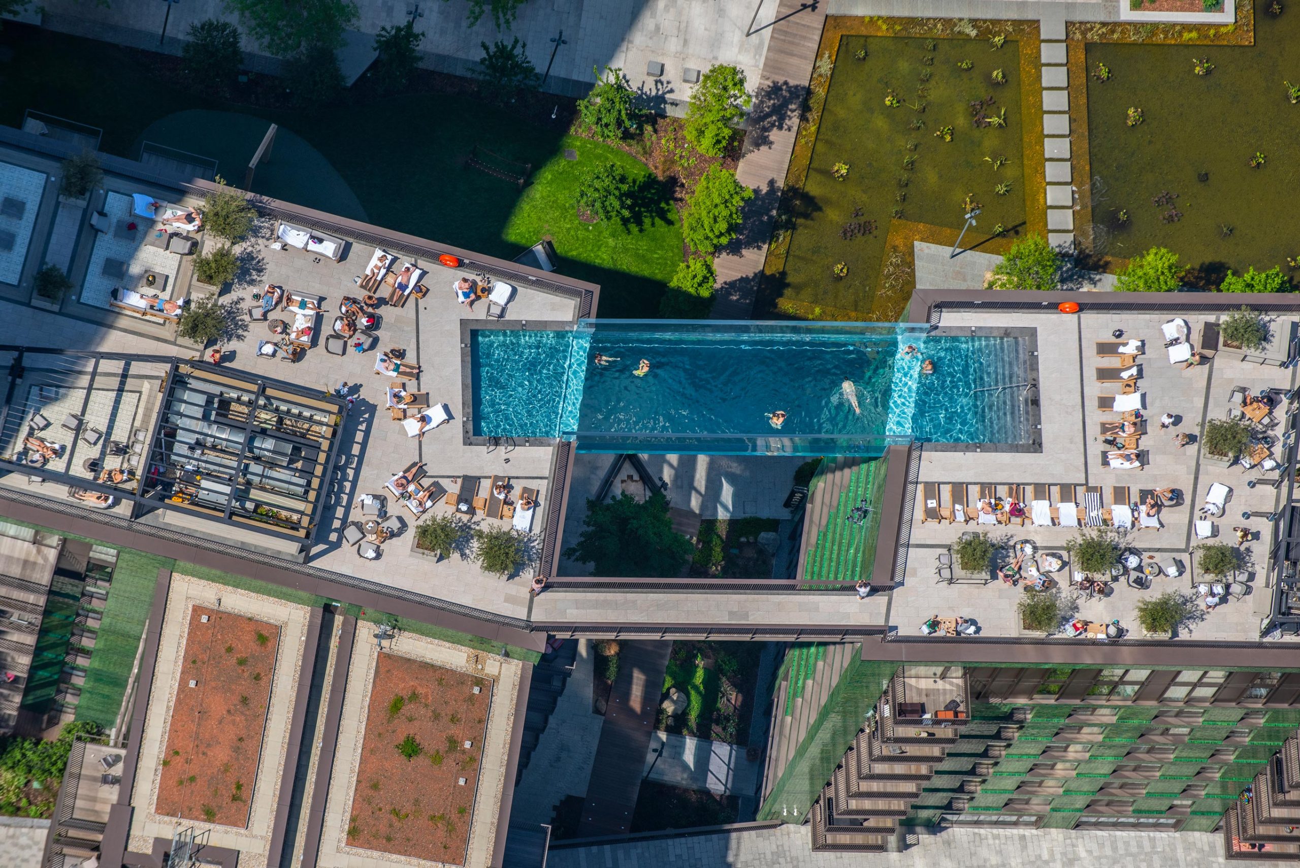 The photographers Jason Hawkes own the copyright of these images of the Sky Pool at Embassy Gardens London - Aerial Shot
