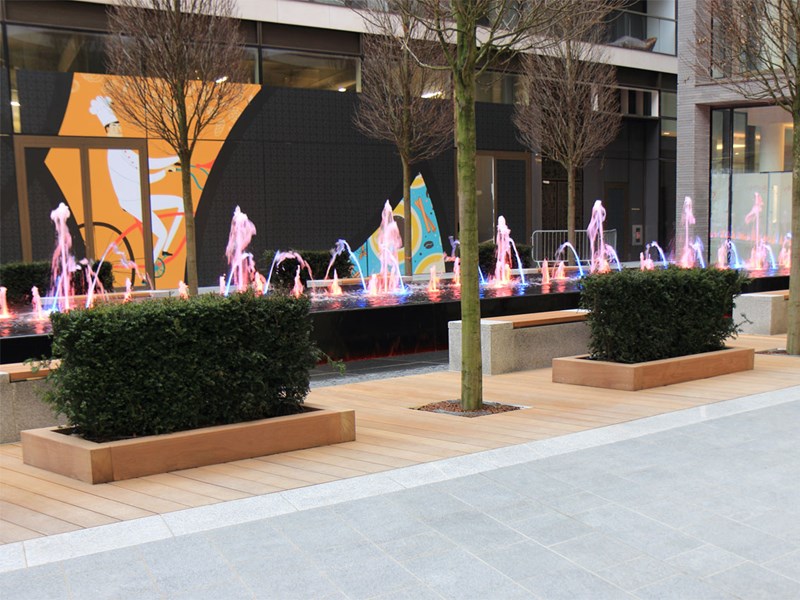 One Tower Bridge London Water Feature fountain colour lights