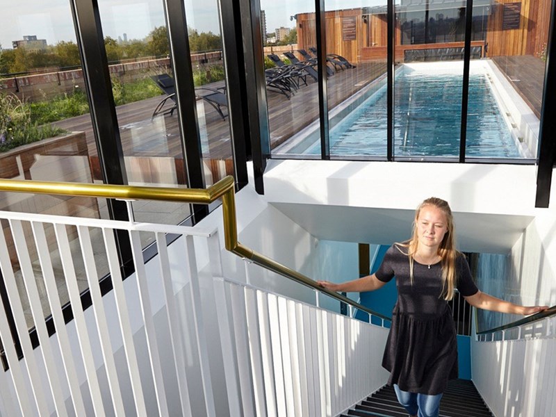 Sidworth Street London rooftop pool from inside