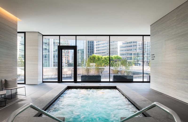 Wood Wharf London Vitality Pool with view